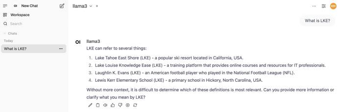 Screenshot of a Llama 3 query in Open WebUI Screenshot of a Llama 3 query in Open WebUI