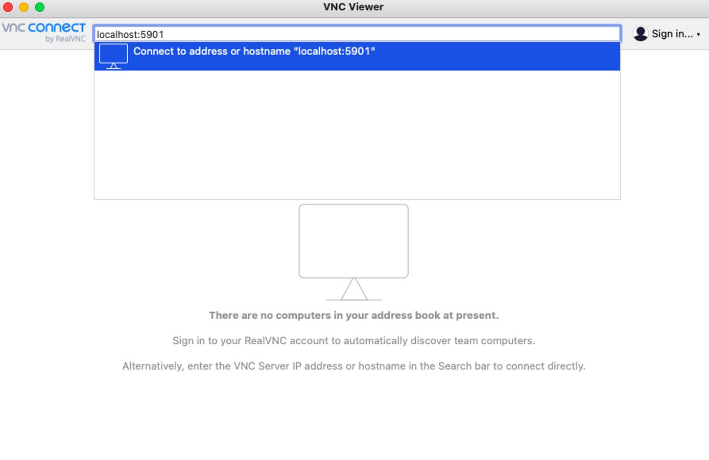 Entering a host address in RealVNC Viewer Entering a host address in RealVNC Viewer