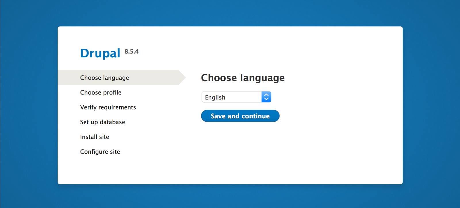Drupal setup screen in the web browser - 'Choose language' page Drupal setup screen in the web browser - Choose language page