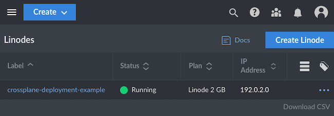 A Linode Compute instance deployed with Crossplane. A Linode Compute instance deployed with Crossplane.