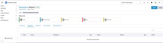 Rancher navigation bar - project mode Rancher navigation bar - project mode
