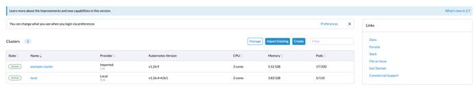 New cluster listed in global home page, cluster name highlighted Rancher home page - new cluster highlighted