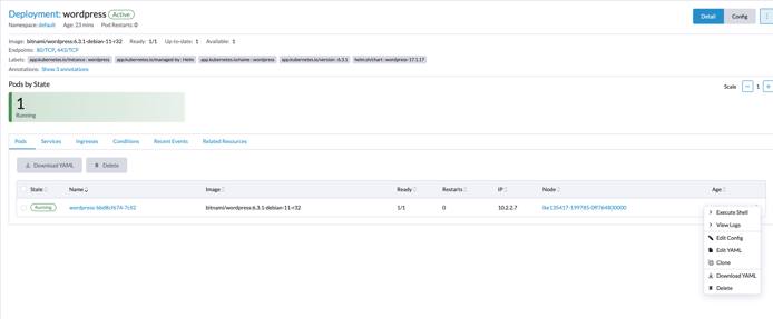 Rancher Services section - View/Edit YAML option highlighted Rancher Services section - View/Edit YAML option highlighted