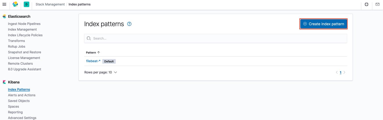 Kibana Index Patterns Page Kibana Index Patterns Page