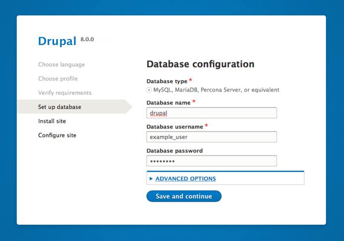 Drupal 8 database configuration. Drupal 8 database configuration.