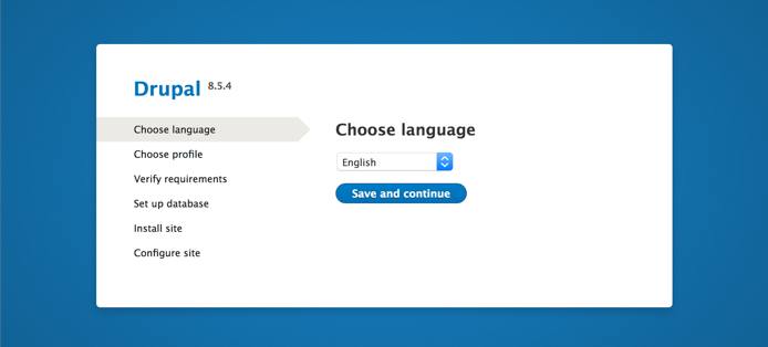 Drupal setup screen in the web browser - 'Choose language' page Drupal setup screen in the web browser - Choose language page