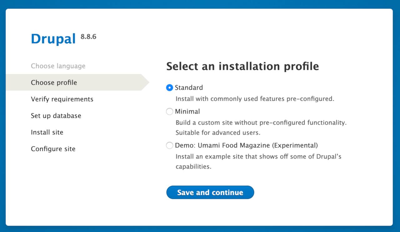 Drupal Choose Profile Screen Drupal Choose Profile Screen