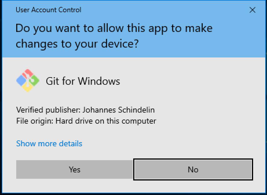 Click Yes to install Git on Windows. Click Yes to install Git on Windows.