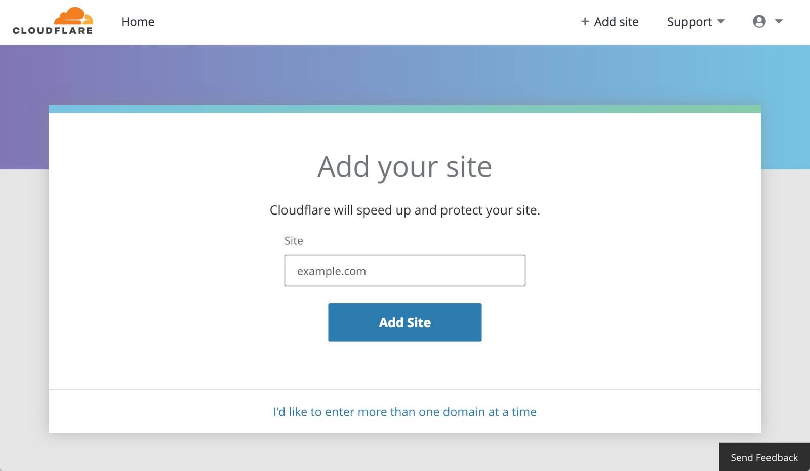 Cloudflare setup - enter domain Cloudflare setup - enter domain