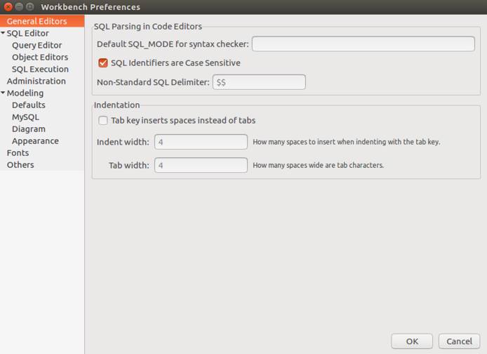 MySQL Workbench Preferences MySQL Workbench Preferences
