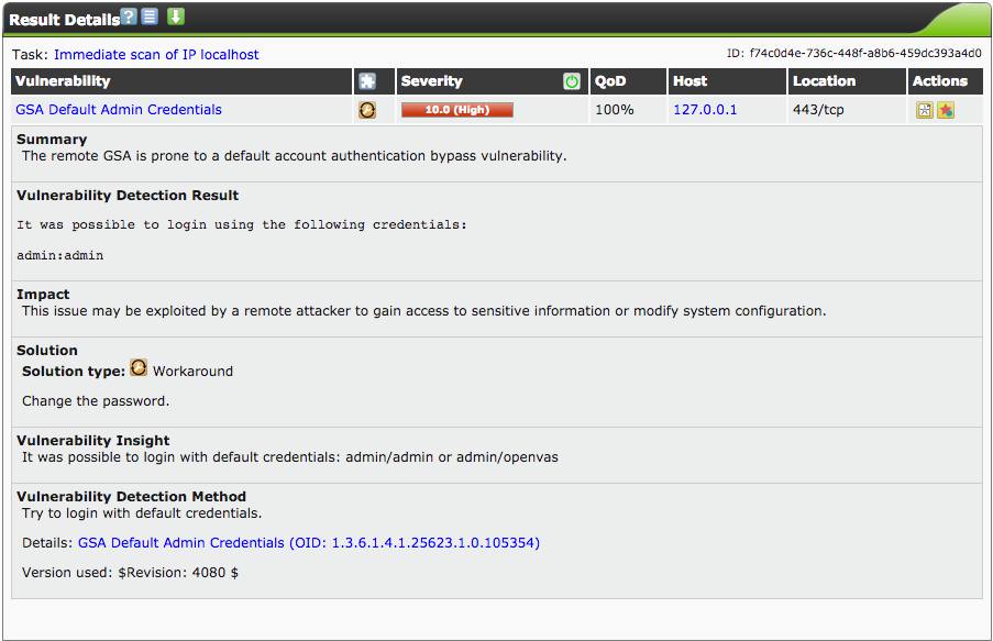 Details of a vulnerability result. Details of a vulnerability result.