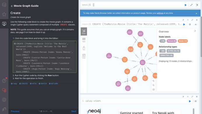 Step two of the Neo4j Browser Try Live Data tutorial. Step two of the Neo4j Browser Try Live Data tutorial.