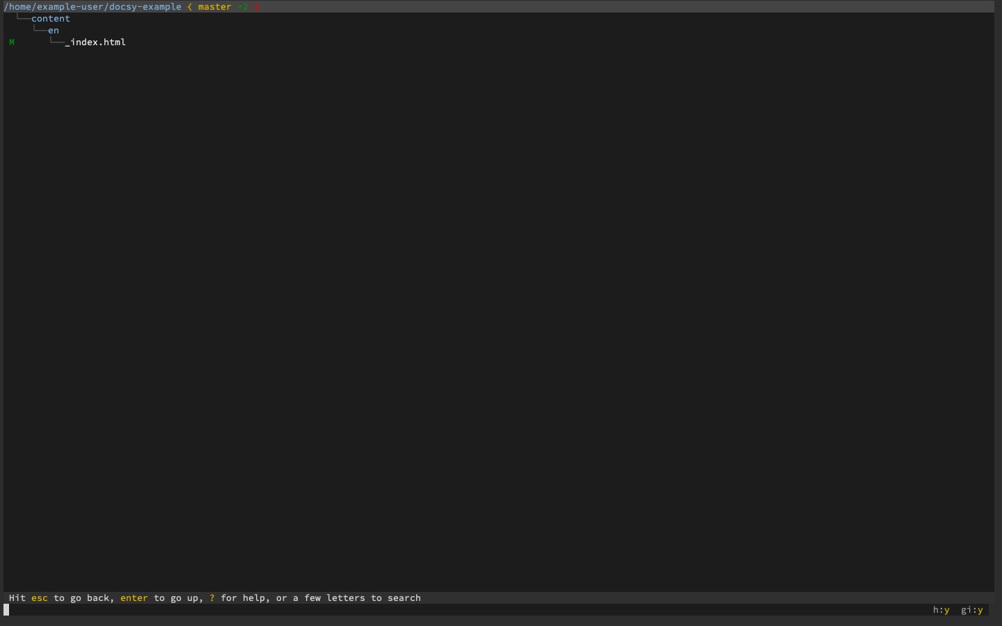 A broot directory tree isolating modified files in a Git repository A broot directory tree isolating modified files in a Git repository