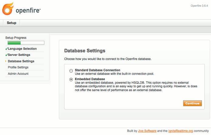 Database type selection in Openfire setup on Debian 6 (Squeeze). Database type selection in Openfire setup on Debian 6 (Squeeze).