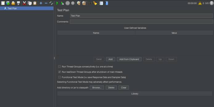 The initial view of the JMeter GUI. The initial view of the JMeter GUI.