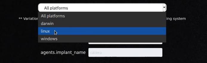 Caldera agent platform selection field Caldera agent platform selection field