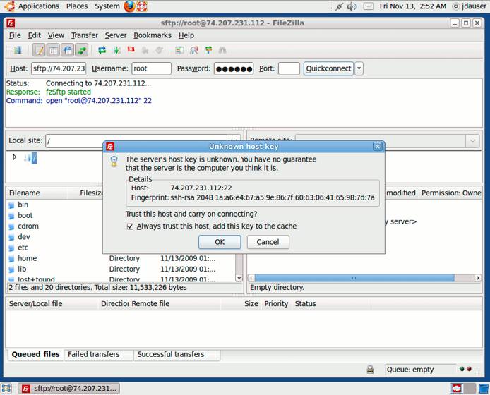 Unknown SSH key warning in Filezilla on Ubuntu 9.10 desktop edition. Unknown SSH key warning in Filezilla on Ubuntu 9.10 desktop edition.
