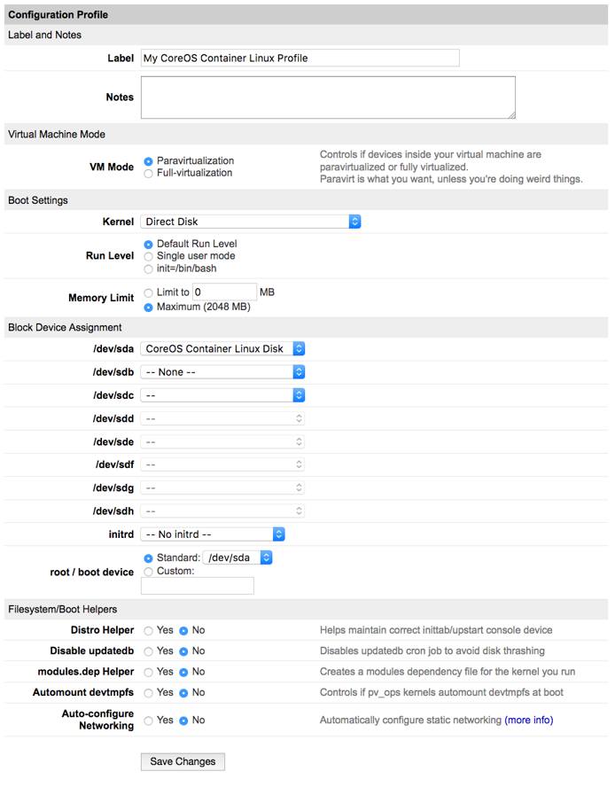 CoreOS configuration profile CoreOS configuration profile