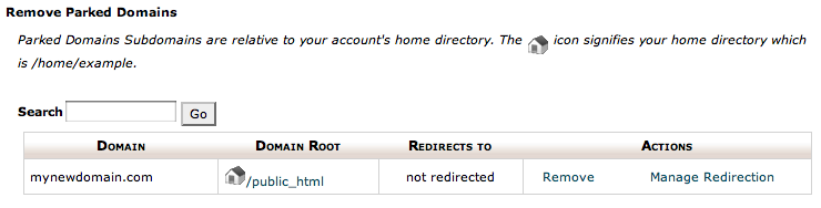 cPanel parked domain screen. cPanel parked domain screen.