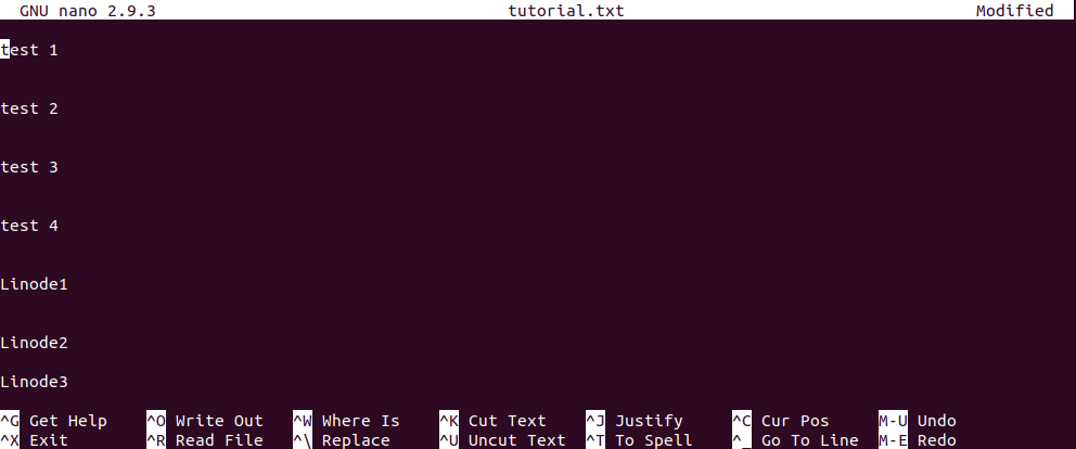 Opening the sample file in nano. updated contents in the file