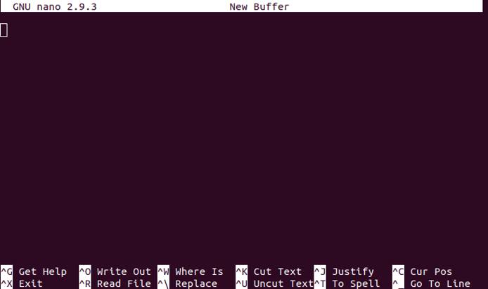 A new file in the terminal with nano. new file in the terminal