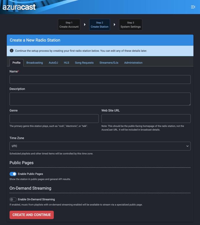 AzuraCast Create Station AzuraCast Create Station
