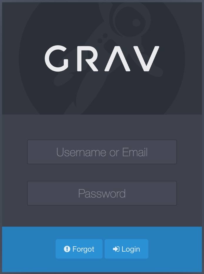 Screenshot of the Grav login page Screenshot of the Grav login page