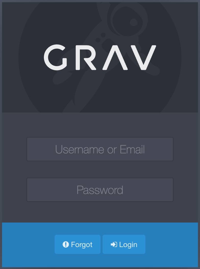 Screenshot of the Grav login page Screenshot of the Grav login page
