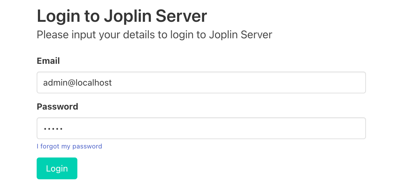 Screenshot of the Joplin login form Screenshot of the Joplin login form