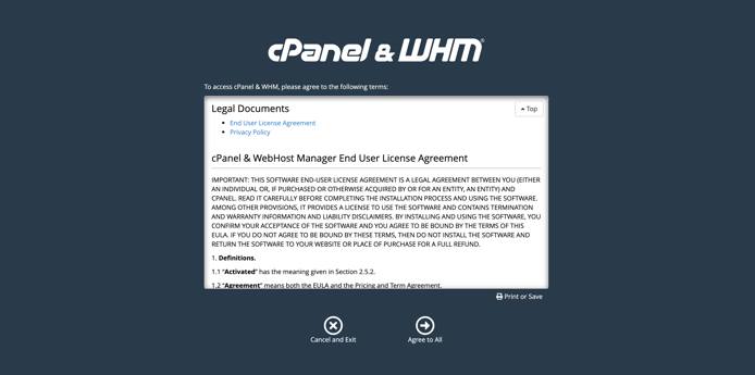 Agree to cPanel and WHMs terms Agree to cPanel and WHMs terms