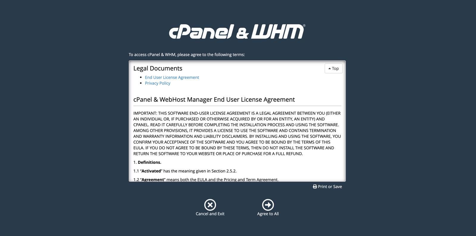 Agree to cPanel and WHMs terms Agree to cPanel and WHMs terms