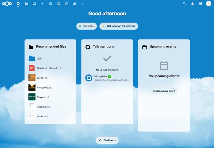 Screenshot of the main Nextcloud dashboard Screenshot of the main Nextcloud dashboard