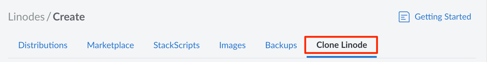 Screenshot of the Clone Linode tab. Screenshot of the Clone Linode tab.