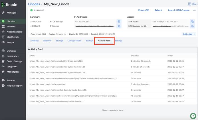 Linode Cloud Manager Activity - Activity Linode Cloud Manager Activity - Activity