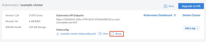 Cluster Kubeconfig Reset Cluster Kubeconfig Reset