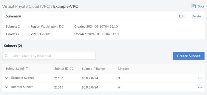Screenshot of the VPC summary in Cloud Manager Screenshot of the VPC summary in Cloud Manager