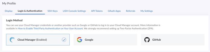 Screenshot of the Login Method section Screenshot of the Login Method section