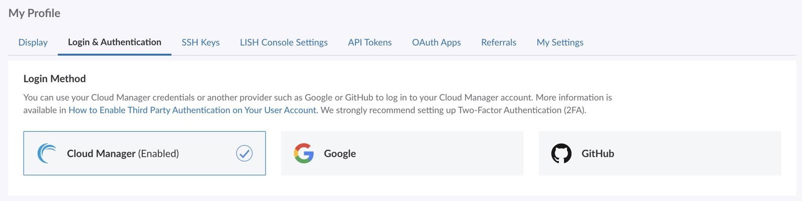 Screenshot of the Login Method section Screenshot of the Login Method section
