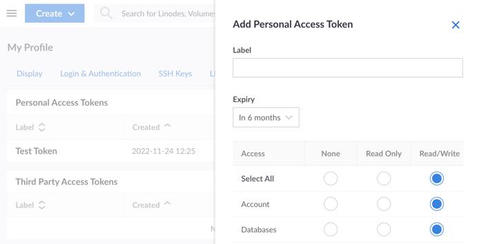 Screenshot of the Add Personal Access Token form Screenshot of the Add Personal Access Token form