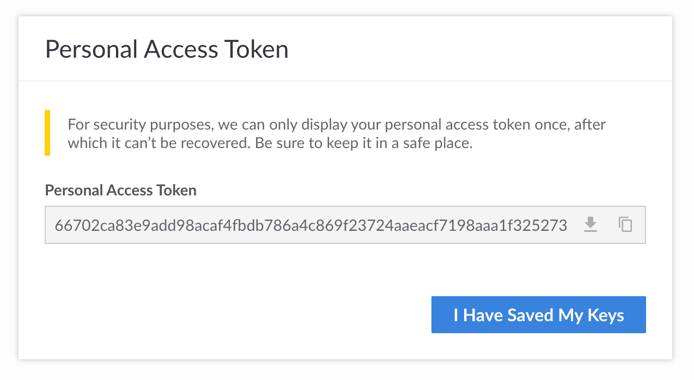 Screenshot of the generated personal access token Screenshot of the generated personal access token