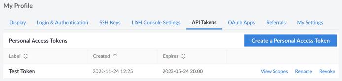 Screenshot of personal access tokens in Cloud Manager Screenshot of personal access tokens in Cloud Manager