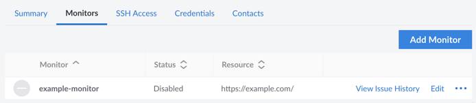 Screenshot of the Monitors tab under Managed Services in Cloud Manager Screenshot of the Monitors tab under Managed Services in Cloud Manager